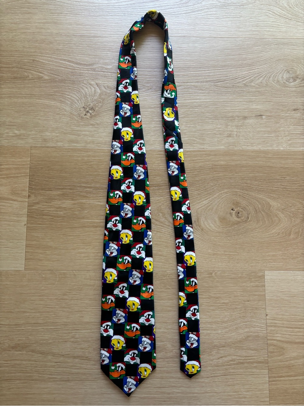 Men's Cartoon Character Black Tie with Multicolor Faces